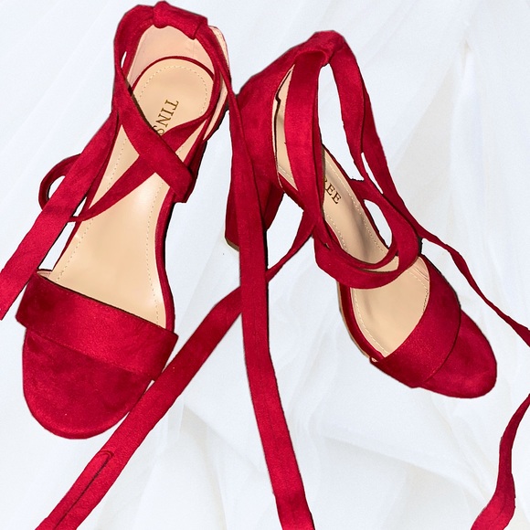 TINSTREE Shoes - Lace Up High Heeled Sandals Chunky Block Ankle Tie Strap Heels❤️❤️‍🔥